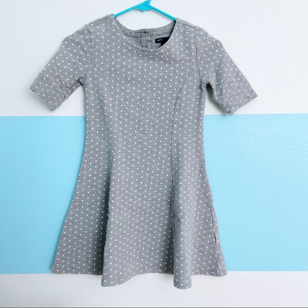 GAP Grey and White Half Sleeve Polka Dot Dress